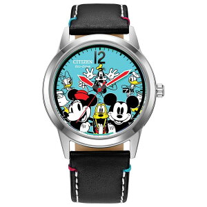 V`Y Y ANZT[ rv U[ Disney's Mickey Mouse & Friends Unisex Eco-Drive Black Leather Watch by Citizen - AW1235-06W Black ubN