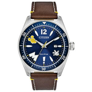V`Y Y ANZT[ rv Be[W U[ Disney's 100th Anniversary Mickey Mouse Men's Eco-Drive Vintage Leather Strap Watch by Citizen - AW1599-00W Brown uE
