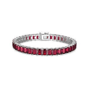 yz Aufbh fB[X uXbgEoOEANbg ANZT[ Sterling Silver Birthstone Emerald Cut Stone Tennis Bracelet Created Ruby July