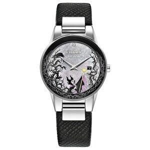 yz V`Y fB[X rv ANZT[ Disney's Villain Maleficent Eco-Drive Watch with Black Leather Strap & Stainless Steel Case by Citizen GA1080-41Y Gray