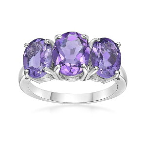 Gemminded ���f�B�[�X �A�N�Z�T���[ �����O Gemminded Sterling Silver Amethyst 3-Stone Oval Ring Sterling �X�g�[��