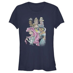 �f�B�Y�j�[ ���f�B�[�X �g�b�v�X T�V���c �O���t�B�b�N Disney Princess Tiana Belle Cinderellariel & Jasmine Watercolor Portrait Juniors' Fitted Graphic Tee Navy �l�C�r�[