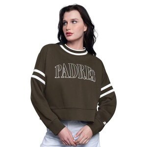 �X�^�[�^�[ ���f�B�[�X �g�b�v�X T�V���c �X�E�F�b�g �N���b�v�h Women'starter Brown San Diego Padres Power Play Cropped Pullover Sweatshirt Pad Brown �u���E��
