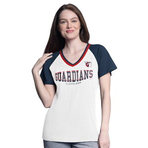 �W�[�X���[ �t�H�[�n�[ �o�C �J�[�� �o���N�X ���f�B�[�X �g�b�v�X T�V���c V�l�b�N Women's G-III 4Her by Carl Banks White/Navy Cleveland Guardians Ball Park Raglan V-Neck T-Shirt Grd White �z���C�g