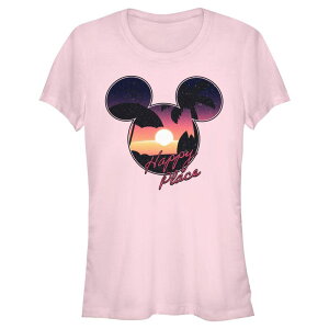 �f�B�Y�j�[ ���f�B�[�X �g�b�v�X T�V���c ���[�X �O���t�B�b�N Disney's Mickey Mouse Tropical Sunset Happy Place Juniors' Fitted Graphic Tee Light Pink �s���N