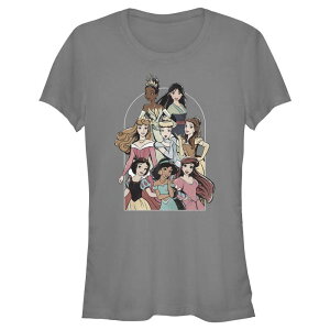 �f�B�Y�j�[ ���f�B�[�X �g�b�v�X T�V���c �O���t�B�b�N Disney Princess Tiana Mulan Aurora Cinderella Belle Snowhite Jasmine & Ariel Vibrant Collage Juniors' Fitted Graphic Tee Charcoal �`���R�[��