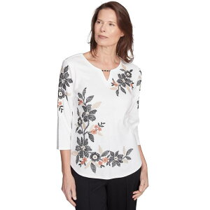 �A���t���b�h �_�i�[ ���f�B�[�X �g�b�v�X T�V���c �t�����[�� �v�` �h�J �t�����[ Alfredunner Petitearthy Floral Embroidered Textured Top Natural
