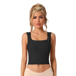 �A���O�� �P�[ ���f�B�[�X �g�b�v�X �V���c �X�����t�B�b�g ���u ALLEGRA K Women's Ribbed Tank Top with Built-In Bra Slim Fit Square Neck Undershirt Black �u���b�N