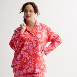 yz \m} fB[X iCgEFA A_[EFA Plus Size Sonoma Goods For Life Woven Separates Notch Boy Friend Sleep Shirt Red Pink Floral