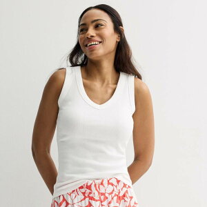 �\�m�} ���f�B�[�X �g�b�v�X T�V���c V�l�b�N �v�` ���u Petite Sonoma Goods For Life Ribbed V-Neck Tank Top Vital White �z���C�g