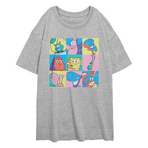 �j�R���f�I�� ���f�B�[�X �g�b�v�X T�V���c �p���c �O���t�B�b�N Juniors' Nickelodeon SpongeBob SquarePants Character Squares Oversized Graphic Tee Athletic Heather �w�U�[