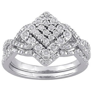 Xe O[X fB[X ANZT[ O Be[W Stella Grace Sterling Silver 1/4 Carat.W. Diamond Vintagengagement Ring Set Sterling Vo[
