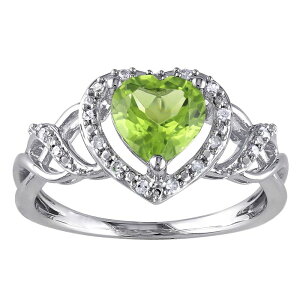 yz Xe O[X fB[X O ANZT[ Stella Grace Sterling Silver 1/10 Carat T.W. Diamond & Peridot Heart Crossover Ring Sterling Silver