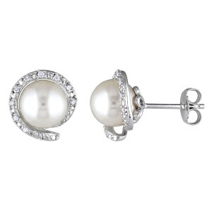 Xe O[X fB[X ANZT[ sAXECO Stella Grace Freshwater Cultured Pearl & 1/10 Carat.W Diamond Stud Earringsterling p[