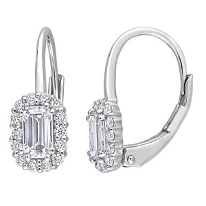 Xe O[X fB[X ANZT[ sAXECO Stella Grace Sterling Silver 4/5 Carat.W. Lab-Created Moissanite Octagon Halo Leverback Earringsterling Vo[