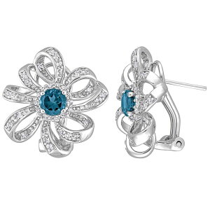 Xe O[X fB[X ANZT[ sAXECO Stella Grace Sterling Silver London Blue Topaz & White Topaz Flower Omega Clip Earringsterling zCg