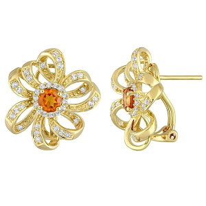 yz Xe O[X fB[X sAXECO ANZT[ Stella Grace 18k Gold Over Silver Madeira Citrine & White Topaz Flower Omega Clip Earrings Gold Tone