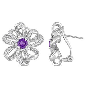 Xe O[X fB[X ANZT[ sAXECO t[ t[ Stella Grace Sterling Silver African Amethyst & White Topaz Floral Omega Clip Earringsterling zCg
