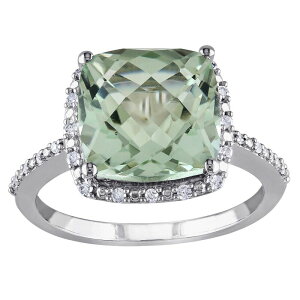 yz Xe O[X fB[X O ANZT[ Stella Grace Sterling Silver Green Quartz & 1/10 Carat T.W. Diamond Halo Ring Sterling