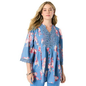 ���A�}���Y ���f�B�[�X �g�b�v�X T�V���c �v���X�T�C�Y ���[�X Roaman's Women's Plusize Juliet Lace Big Shirt Indigo Watercolor �C���f�B�S