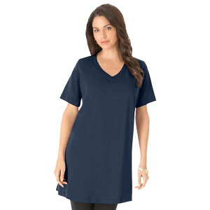 ���A�}���Y ���f�B�[�X �g�b�v�X T�V���c V�l�b�N �v���X�T�C�Y ���� Roaman's Women's Plusize Short-Sleeve V Neck Ultimate Tunic Navy �l�C�r�[