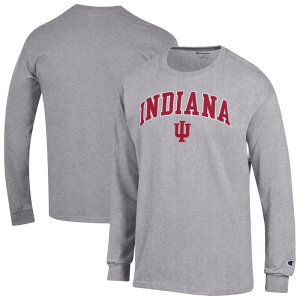 yz `sI Y TVc gbvX Men'sChampion Heather Gray Indiana Hoosiers Arch Over Logo Long Sleeve T-Shirt Ind Grey