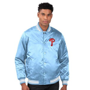 yz X^[^[ Y WPbgEu] AE^[ Men's Starter Light Blue Philadelphia Phillies Locker Room Satin Full-Snap Varsity Jacket Phl Light