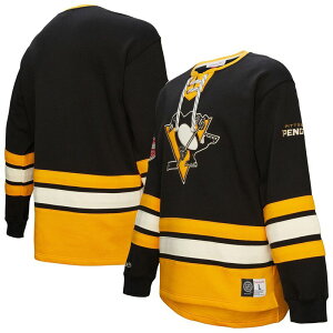 �~�b�`�F��&�l�X �����Y �g�b�v�X T�V���c �X�E�F�b�g ���[�X Mitchell & Ness Men's Black Pittsburgh Penguins Heritage Lace-Upullover Sweatshirt Png Black �u���b�N