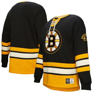 �~�b�`�F��&�l�X �����Y �g�b�v�X T�V���c �X�E�F�b�g ���[�X Mitchell & Ness Men's Black Boston Bruins Heritage Lace-Upullover Sweatshirt Bsblack �u���b�N