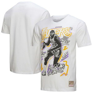 �~�b�`�F��&�l�X �����Y �g�b�v�X T�V���c Men's Mitchell & Ness Magic Johnson White Los Angeles Lakers Hardwood Classics Chalked Up T-Shirt Lak White �z���C�g