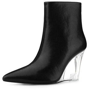 �A���O�� �P�[ ���f�B�[�X �V���[�Y �u�[�c�E���C���u�[�c �A���N�� �q�[�� ALLEGRA K Women's Clear Heel Pointed Toe Wedge Heels Ankle Boots Black �u���b�N