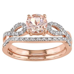 Xe O[X fB[X ANZT[ O Stella Grace 10k Rose Gold Morganite Lab-Created White Sapphire & 1/8 Carat.W. Diamond Engagement Ring Set 10k Rose Gold S[h