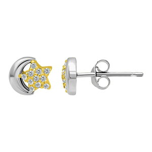 Aleure Precioso ���f�B�[�X �A�N�Z�T���[ �s�A�X�E�C�������O Aleure Precioso Sterling Silver Cubic Zirconia Star & Cresent Moon Stud Earrings Two Tone �V���o�[