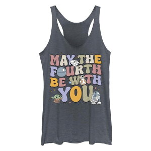 �X�^�[ �E�H�[�Y ���f�B�[�X �g�b�v�X T�V���c Juniors' Star Wars The Mandalorian May The Fourth Be With You Tri-Blend Racerback Tank Top Navy Heather �w�U�[