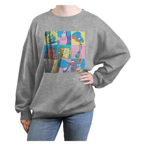 �j�R���f�I�� ���f�B�[�X �g�b�v�X T�V���c �p���c �O���t�B�b�N Juniors' Nickelodeon SpongeBob SquarePants Character Squares Oversized Graphic Pullover Heather Gray �O���[