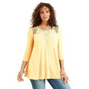 ���A�}���Y ���f�B�[�X �g�b�v�X T�V���c �v���X�T�C�Y ���[�X Roaman's Women's Plusize Lacembellished Swing Ultra Femme Top Banana