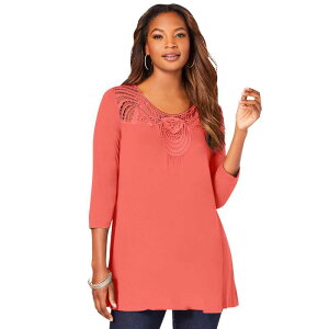 ���A�}���Y ���f�B�[�X �g�b�v�X T�V���c �v���X�T�C�Y ���[�X Roaman's Women's Plusize Lacembellished Swing Ultra Femme Top Sunset Coral �R�[����