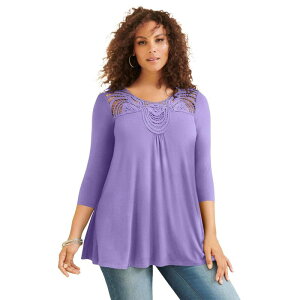 ���A�}���Y ���f�B�[�X �g�b�v�X T�V���c �v���X�T�C�Y ���[�X Roaman's Women's Plusize Lacembellished Swing Ultra Femme Top Vintage Lavender ���x���_�[