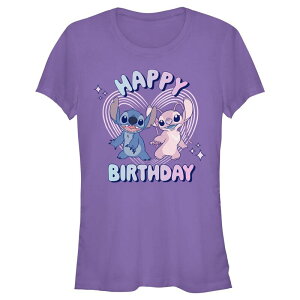 �f�B�Y�j�[ ���f�B�[�X �g�b�v�X T�V���c �O���t�B�b�N Disney's Lilo & Stitchappy Birthday Sitch And Angel Juniors' Fitted Graphic Tee Purple �p�[�v��