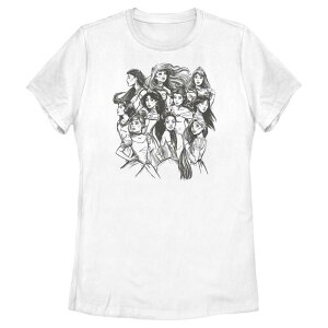 �f�B�Y�j�[ ���f�B�[�X �g�b�v�X T�V���c ���B���e�[�W �O���t�B�b�N Disney Princess Pocahontas Ariel Aurora Snowhite Jasmine Belle Mulan Cinderella Tiana & Rapunzel Vintage Sketch Juniors' Graphic Tee White �z���C�g