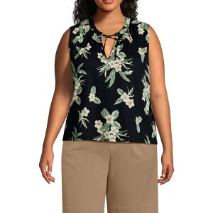 �����Y�G���h ���f�B�[�X �g�b�v�X T�V���c �v���X�T�C�Y Plusize Lands' End Notch Neck Swing Tank Top Black Plumeria �u���b�N
