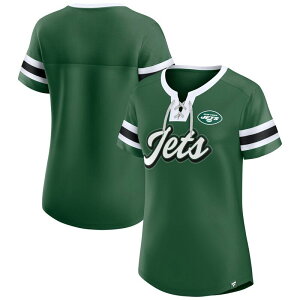�t�@�i�e�B�N�X ���f�B�[�X �g�b�v�X T�V���c ���[�X Women's Fanatics Greenew York Jets True Catch Iconic Rhinestone Bling Athena Lace-Up T-Shirt Jet Green �O���[��