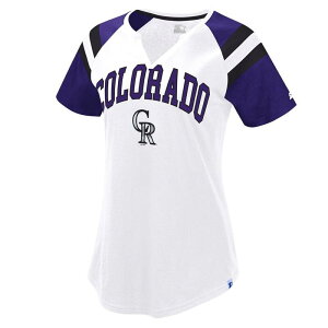 yz X^[^[ fB[X TVc gbvX Women's Starter White/Purple Colorado Rockies Game On Notch Neck Raglan T-Shirt Rck White