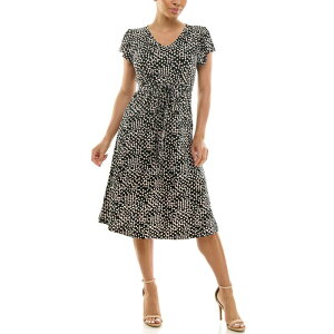 �j�i���I�i���h ���f�B�[�X �g�b�v�X �����s�[�X V�l�b�N Women's Nina Leonard V-Neck Self Sash Dress Black Cherry �u���b�N
