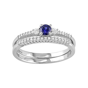 Xe O[X fB[X ANZT[ O Stella Grace Sterling Silver 1/10 Carat.W. Diamond & Lab-Created Blue & White Sapphirengagement Ring Set Blue u[