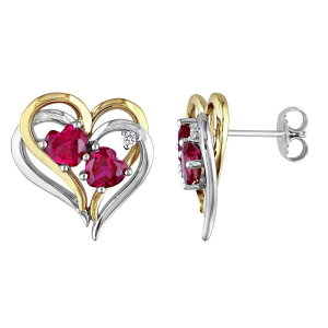 Xe O[X fB[X ANZT[ sAXECO Stella Grace Two Tone Sterling Silver Lab-Created Ruby & Diamond Accent Heart Earrings Two Tone Vo[