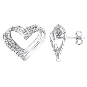 Xe O[X fB[X ANZT[ sAXECO Stella Grace Sterling Silver 1/5 Carat.W. Diamond Heart Earringsterling Vo[