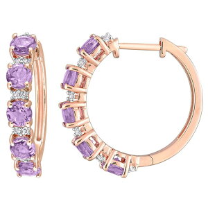 Xe O[X fB[X ANZT[ sAXECO Stella Grace Rose Gold Tone Sterling Silver Amethyst & White Topaz Hoop Earrings 18k Rose Plated zCg