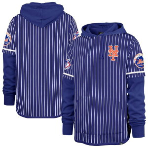 �t�H�[�e�B�Z�u���u�����h �����Y �g�b�v�X T�V���c �p�[�J�[ 47 Brand Men's '47 Royal New York Mets Pinstripe Double Header Pullover Hoodie Met Blue �u���[