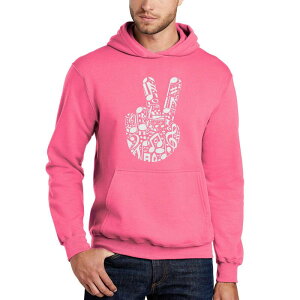 �G���G�[�|�b�v�A�[�g �����Y �g�b�v�X T�V���c �X�E�F�b�g LA Pop Art Peace Finger Notes - Men's Word Art Hooded Sweatshirt Pink �s���N